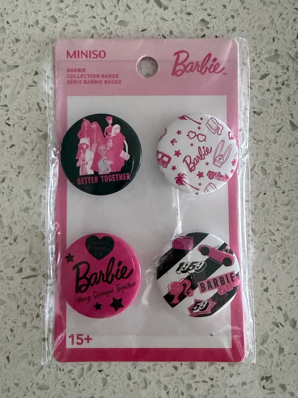 Barbie Pin Button Set - Pink & White Graphic Badges